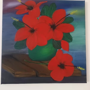 Olejomalba na plátně - ibišek 40 x 40 cm