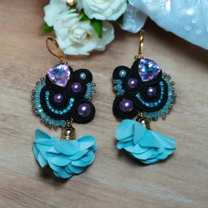 Soutache náušnice tyrkysovo-čierne