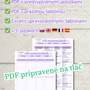 Veľký zoznam na balenie v PDF a excel