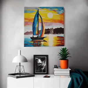 Maľovaný obraz Plavba pri západe slnka 40x40