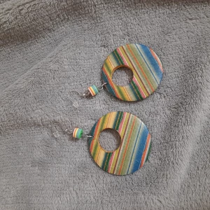 Dřevěné náušnice - decoupage - ocel